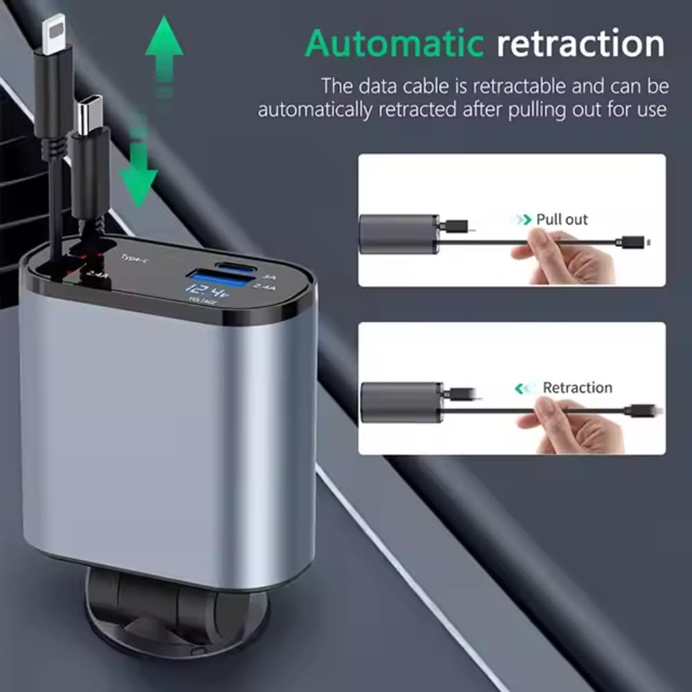 Retractable 4 In 1 Car Charger