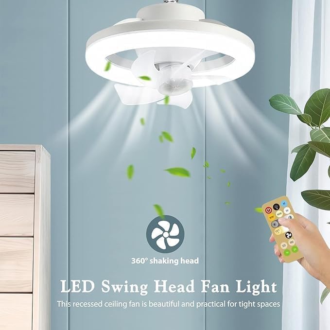 Acrylic Ceiling Fan with Lights and Remote || 3 Speeds Infinite Dimmable Light with 1 Meter Extender Wire || 360 Rotation Ceiling Fan || LED Ceiling Fan Light for Bathroom, Bedroom, Home