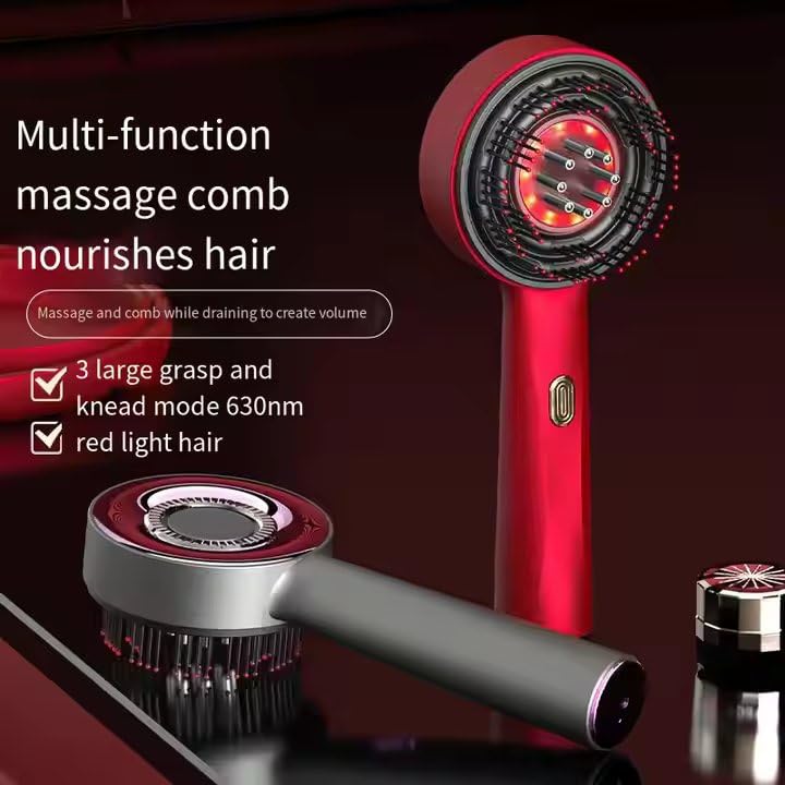 Premium Head Scalp Electric Massager Comb | Scalp Massaging Brush with 2 In 1 Hair Oil Applicator | IPX7 Waterproof,Portable Deep Massager For Hair & Head Relaxation at Home | Shiatsu Massage for Hair Growth/Stress Relax(Red)