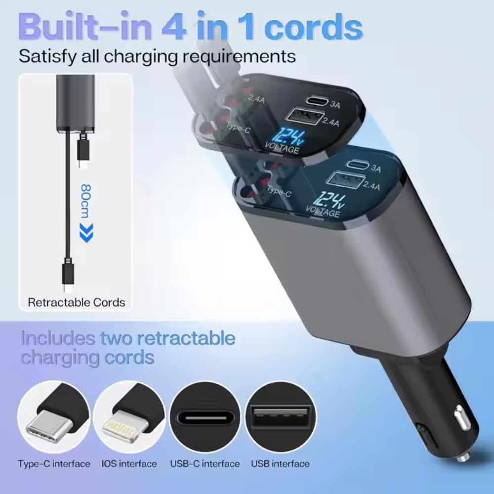 Retractable 4 In 1 Car Charger