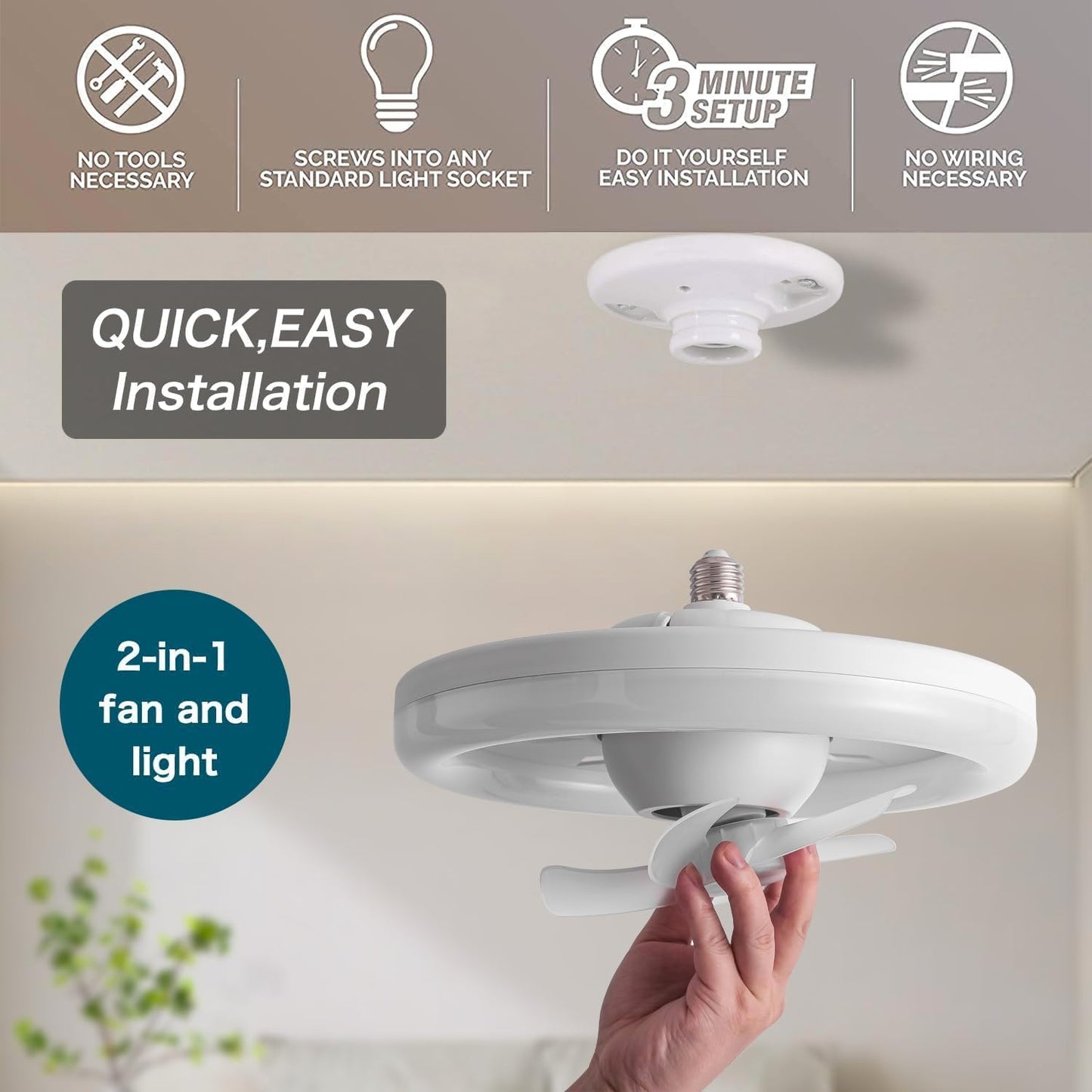 Acrylic Ceiling Fan with Lights and Remote || 3 Speeds Infinite Dimmable Light with 1 Meter Extender Wire || 360 Rotation Ceiling Fan || LED Ceiling Fan Light for Bathroom, Bedroom, Home