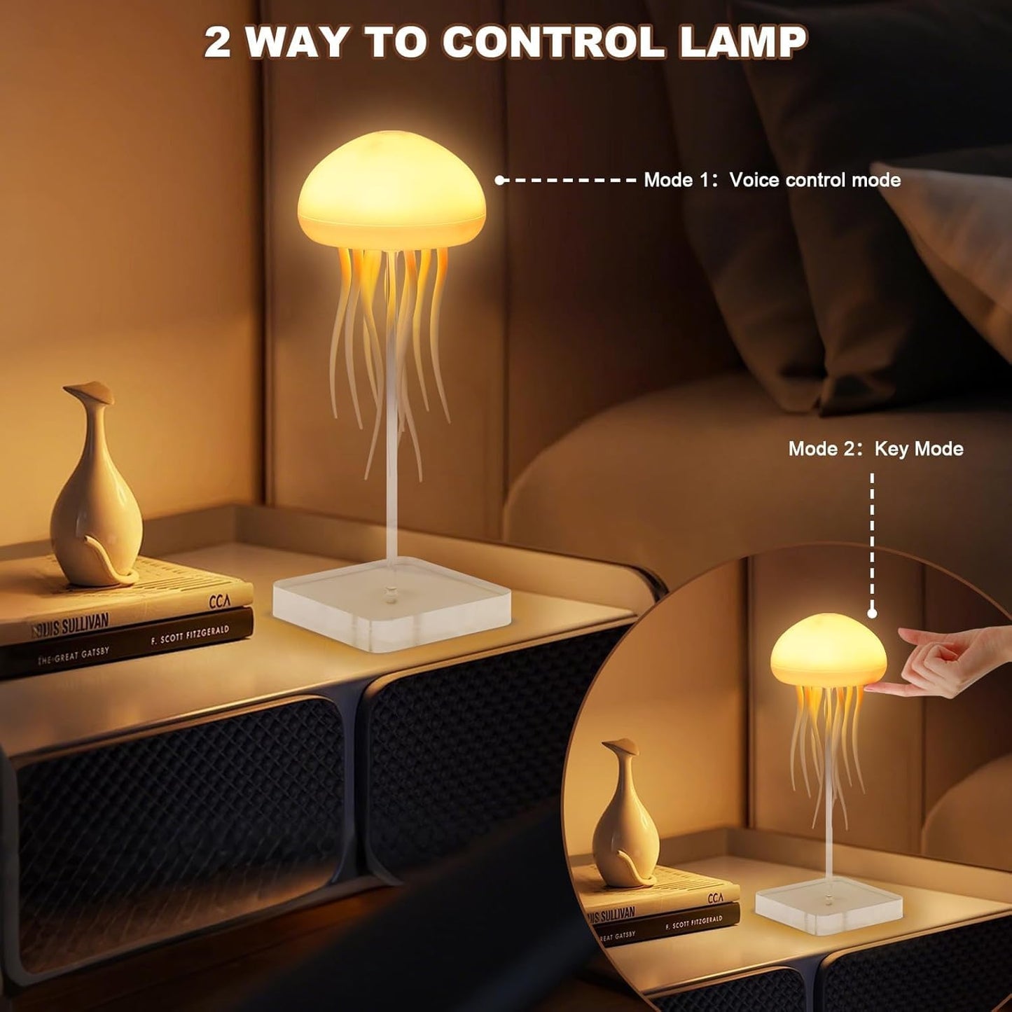 Night Light Jellyfish Lamp with Dancing Legs, RGB Gradient Bedside Lamp with Voice Control, Rechargeable Table Light with Touch Sensor for Kids Bedroom, Living Room (Jellyfish)