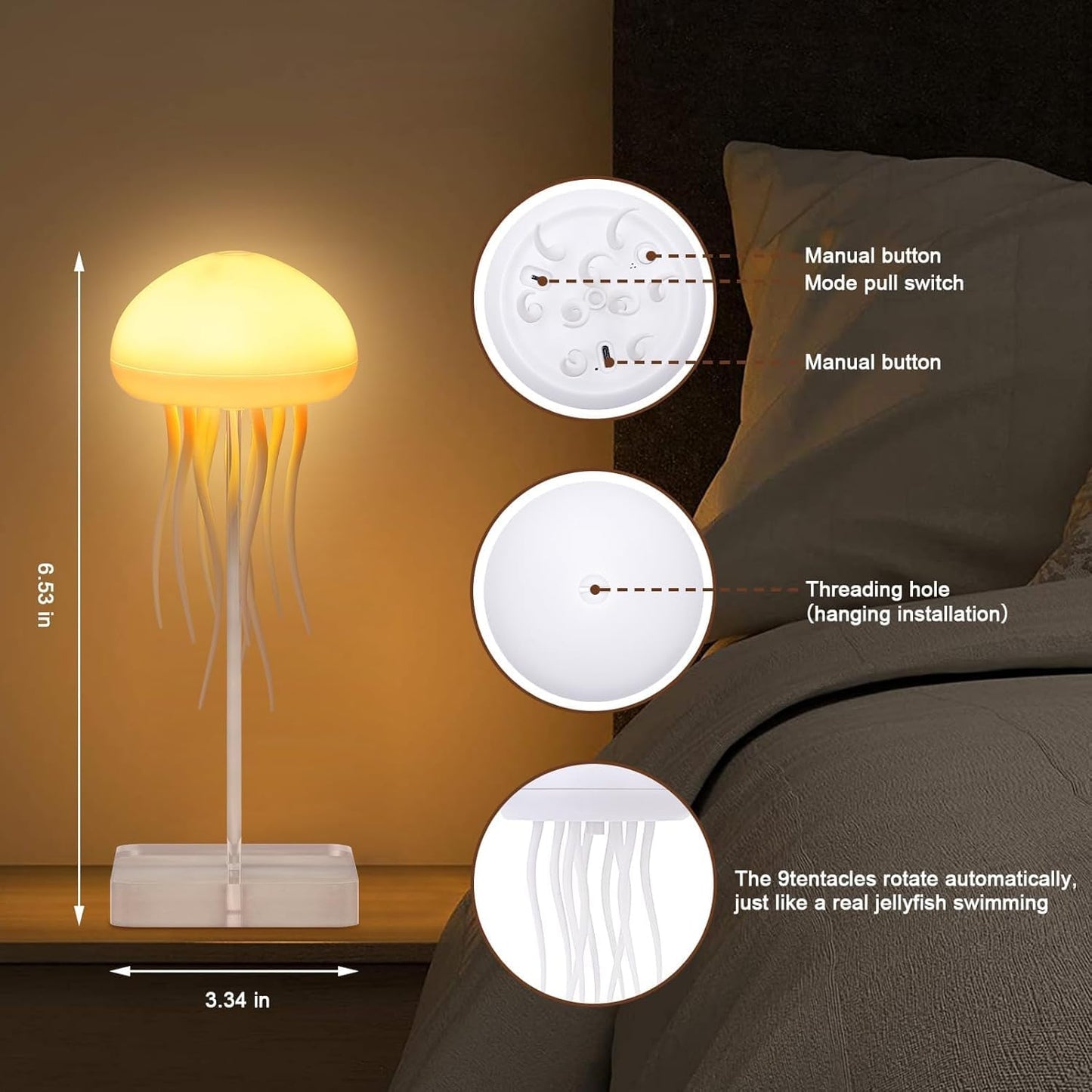 Night Light Jellyfish Lamp with Dancing Legs, RGB Gradient Bedside Lamp with Voice Control, Rechargeable Table Light with Touch Sensor for Kids Bedroom, Living Room (Jellyfish)