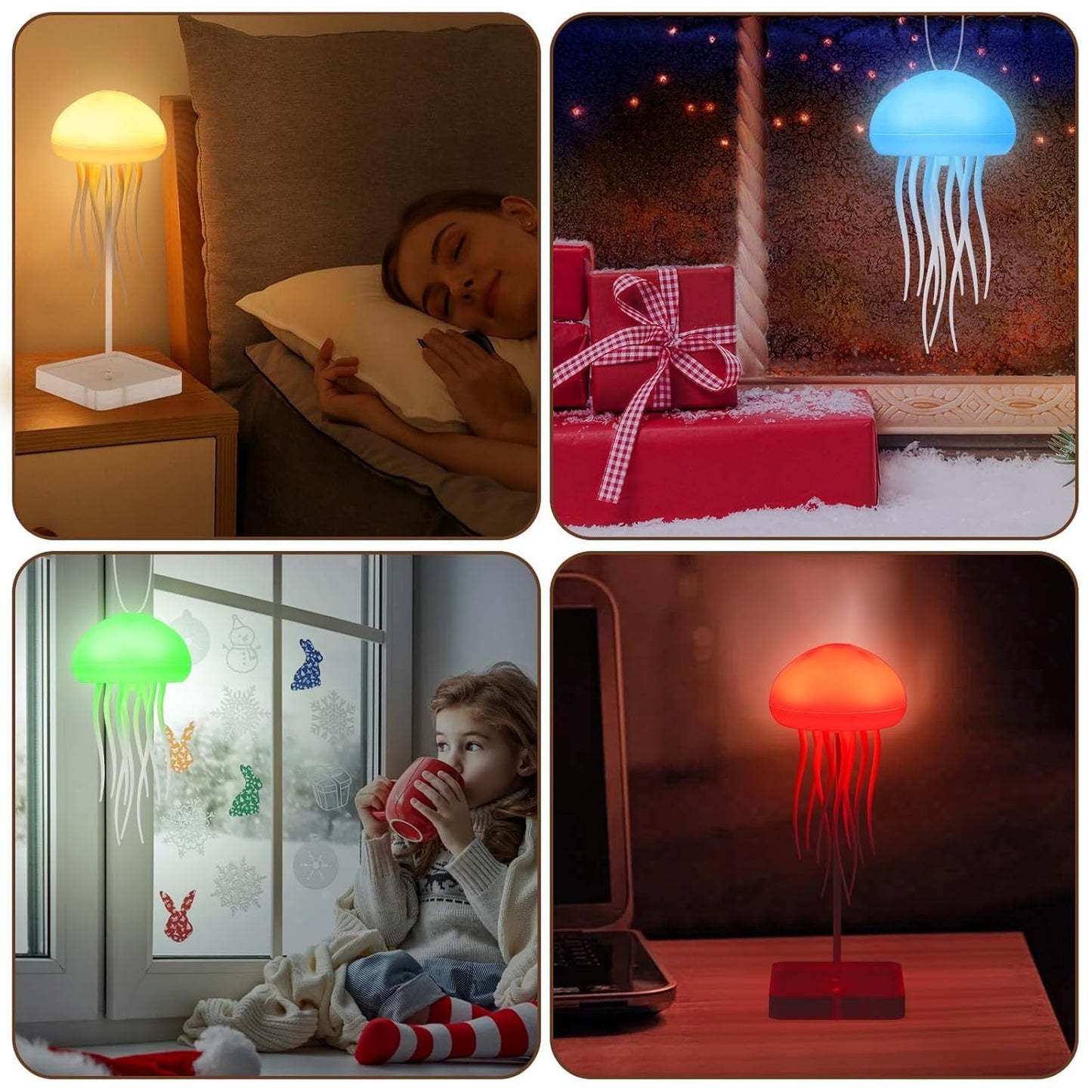 Night Light Jellyfish Lamp with Dancing Legs, RGB Gradient Bedside Lamp with Voice Control, Rechargeable Table Light with Touch Sensor for Kids Bedroom, Living Room (Jellyfish)