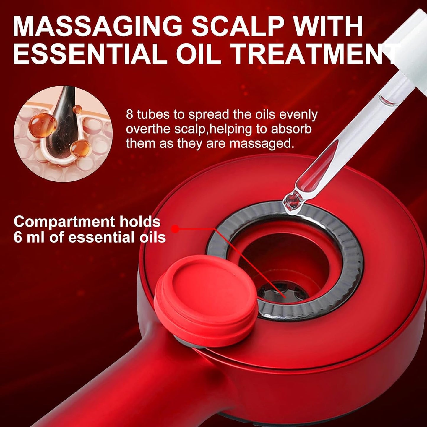 Premium Head Scalp Electric Massager Comb | Scalp Massaging Brush with 2 In 1 Hair Oil Applicator | IPX7 Waterproof,Portable Deep Massager For Hair & Head Relaxation at Home | Shiatsu Massage for Hair Growth/Stress Relax(Red)