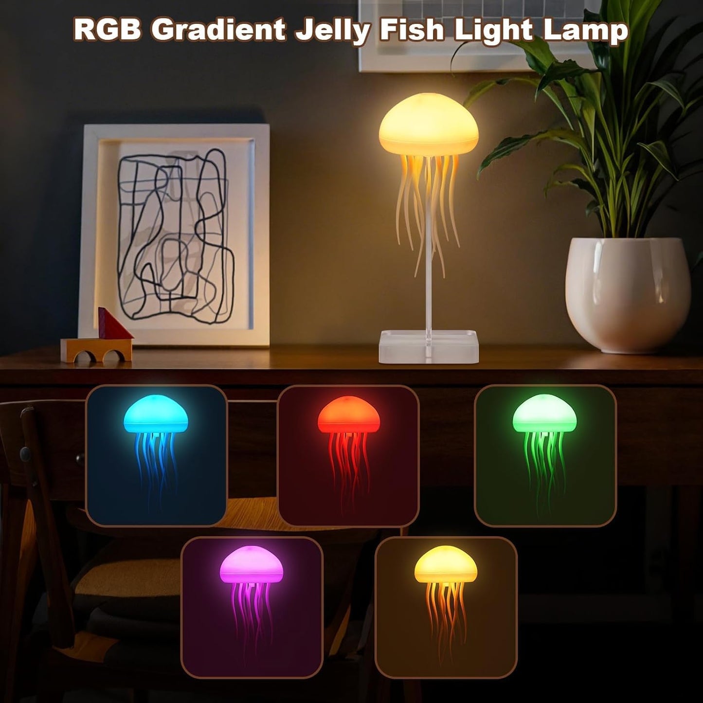 Night Light Jellyfish Lamp with Dancing Legs, RGB Gradient Bedside Lamp with Voice Control, Rechargeable Table Light with Touch Sensor for Kids Bedroom, Living Room (Jellyfish)