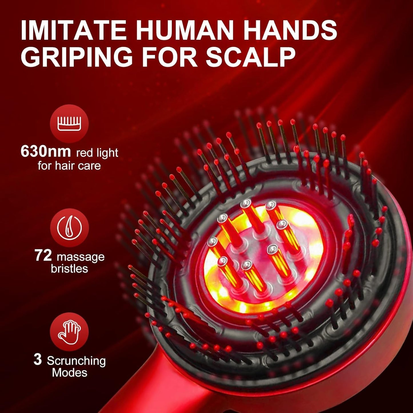 Premium Head Scalp Electric Massager Comb | Scalp Massaging Brush with 2 In 1 Hair Oil Applicator | IPX7 Waterproof,Portable Deep Massager For Hair & Head Relaxation at Home | Shiatsu Massage for Hair Growth/Stress Relax(Red)