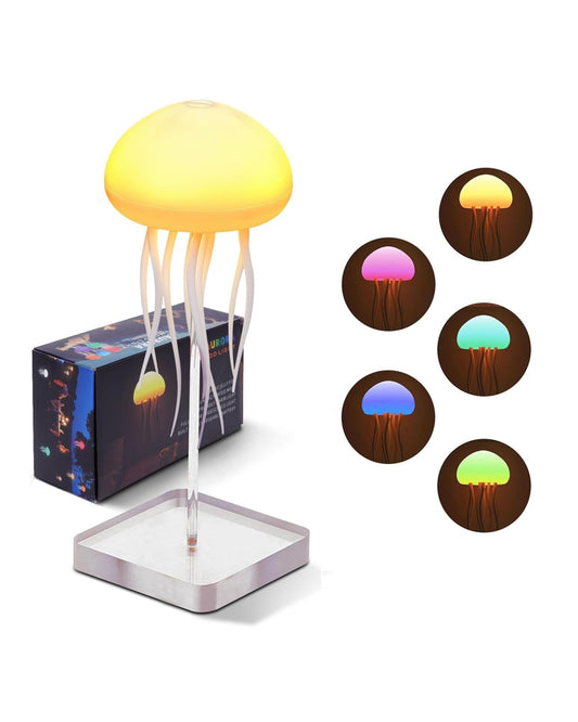 Night Light Jellyfish Lamp with Dancing Legs, RGB Gradient Bedside Lamp with Voice Control, Rechargeable Table Light with Touch Sensor for Kids Bedroom, Living Room (Jellyfish)