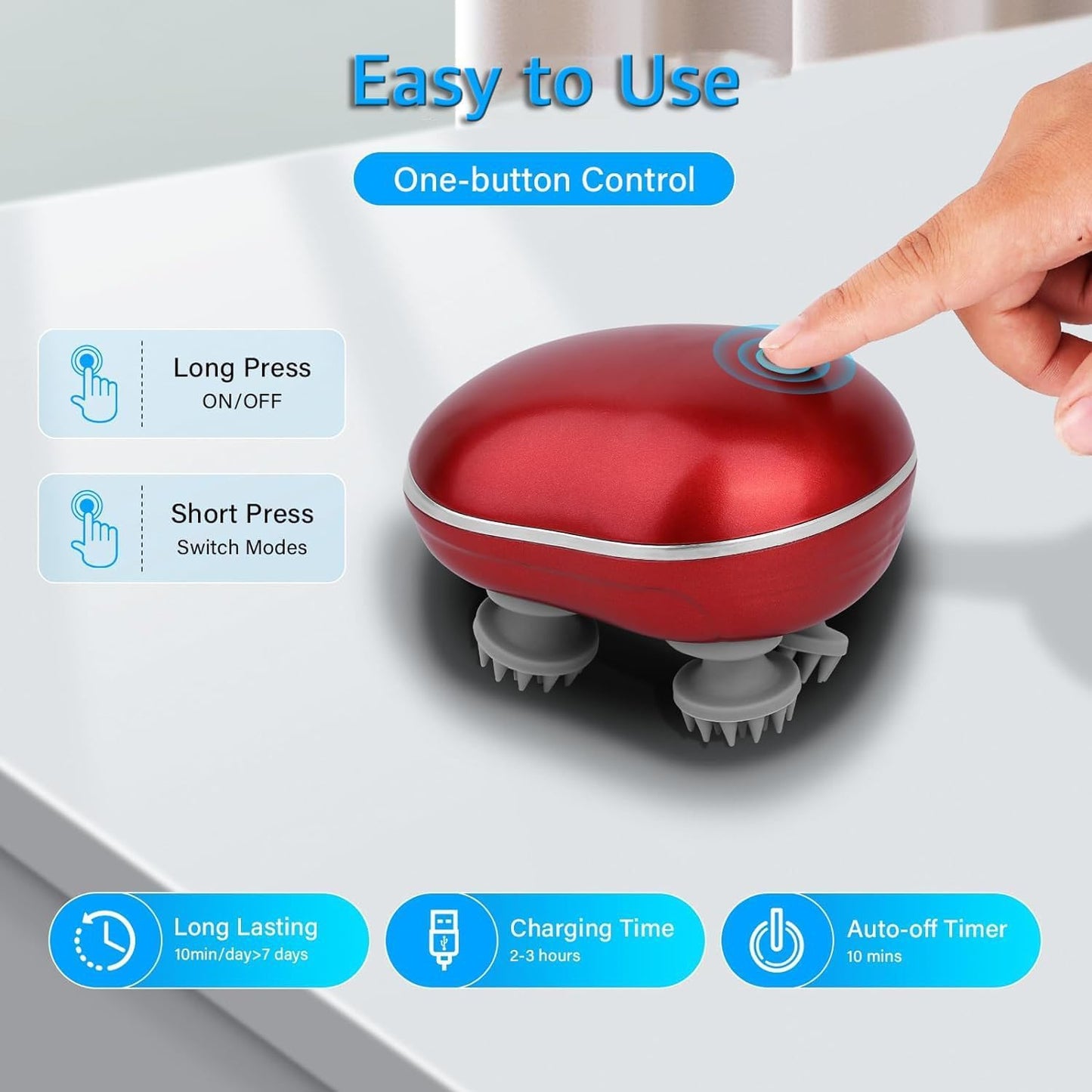 Electric Scalp Massager, Scalp Massager - 96 Silicone Kneading Points with Detachable Heads | Multi-Use Scalp, Body & Head Massager for Hair Growth