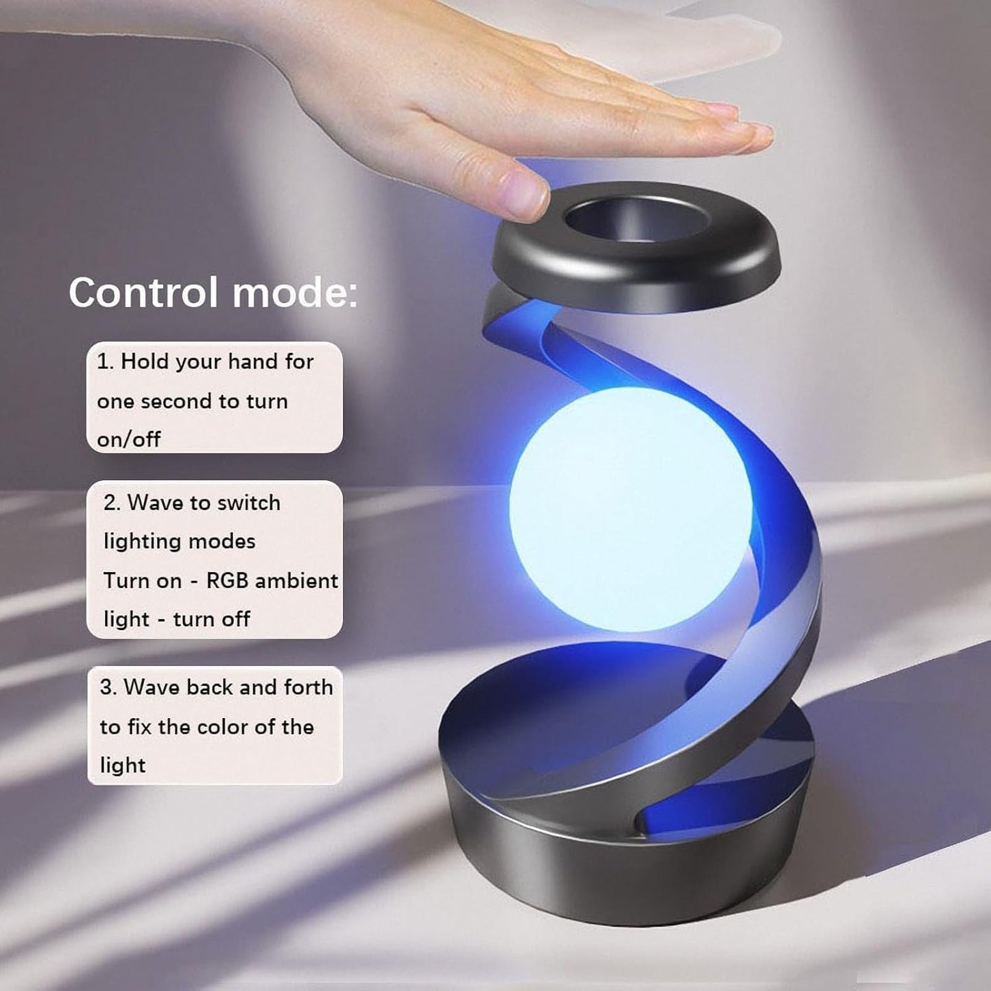 RGB Spiral Rotating Moon Lamp | Multicolor LED Levitating Night Light Modern Table Lamp | 3D Visual Levitation Ball 360° Spiral Rotating Desk Lamp