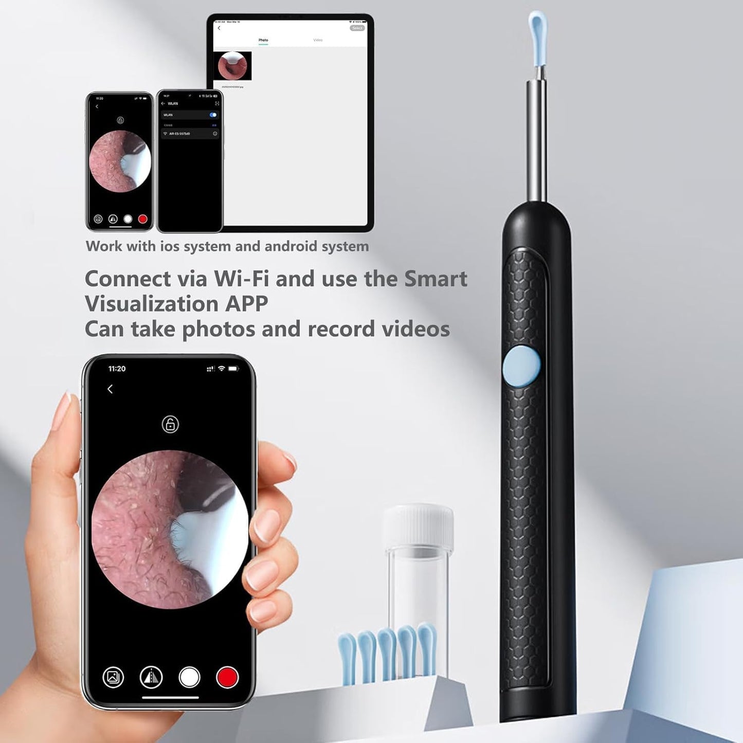 Ear Wax Removal, Ear Cleaner with Camera, Ear Wax Removal Kit with 1080P, Ear Camera Otoscope with Light, Ear Cleaning Kit for Android & ios