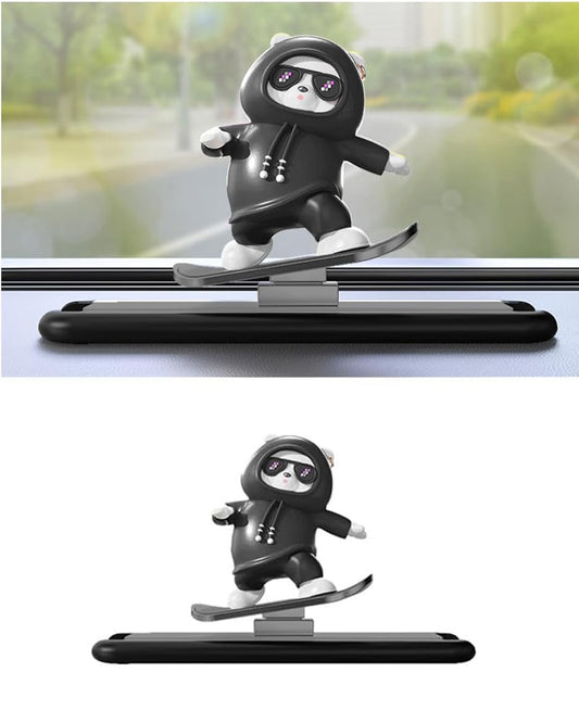 Skateboarding Bear Car Dashboard Decorations,Slidable Cute Car Accessories Interior and Car Dashboard Accessories Ornaments,Kawaii Anime Car Accessories for Women Interior (Black)
