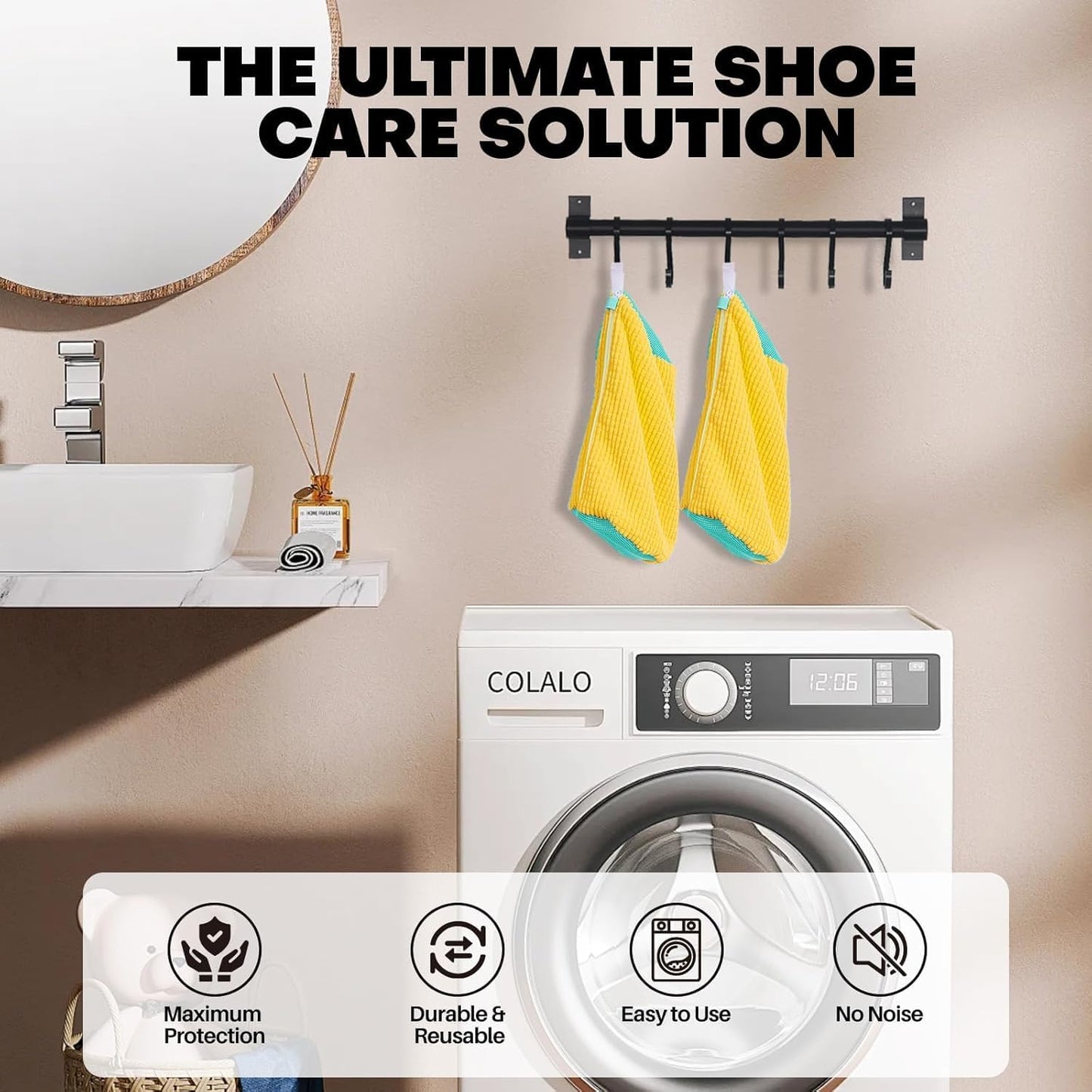 Shoe Washing Machine Bag Laundry Shoe Bag for Washer & Dryer, Reusable with Durable Zipper for Sneakers & Delicates 360° Deep Cleaning Washable Laundry Organizer Bag