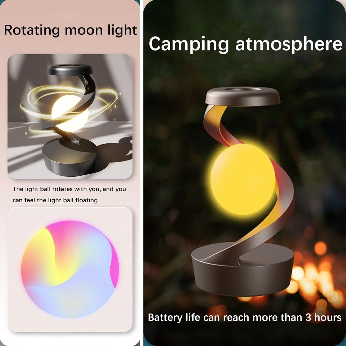 RGB Spiral Rotating Moon Lamp | Multicolor LED Levitating Night Light Modern Table Lamp | 3D Visual Levitation Ball 360° Spiral Rotating Desk Lamp