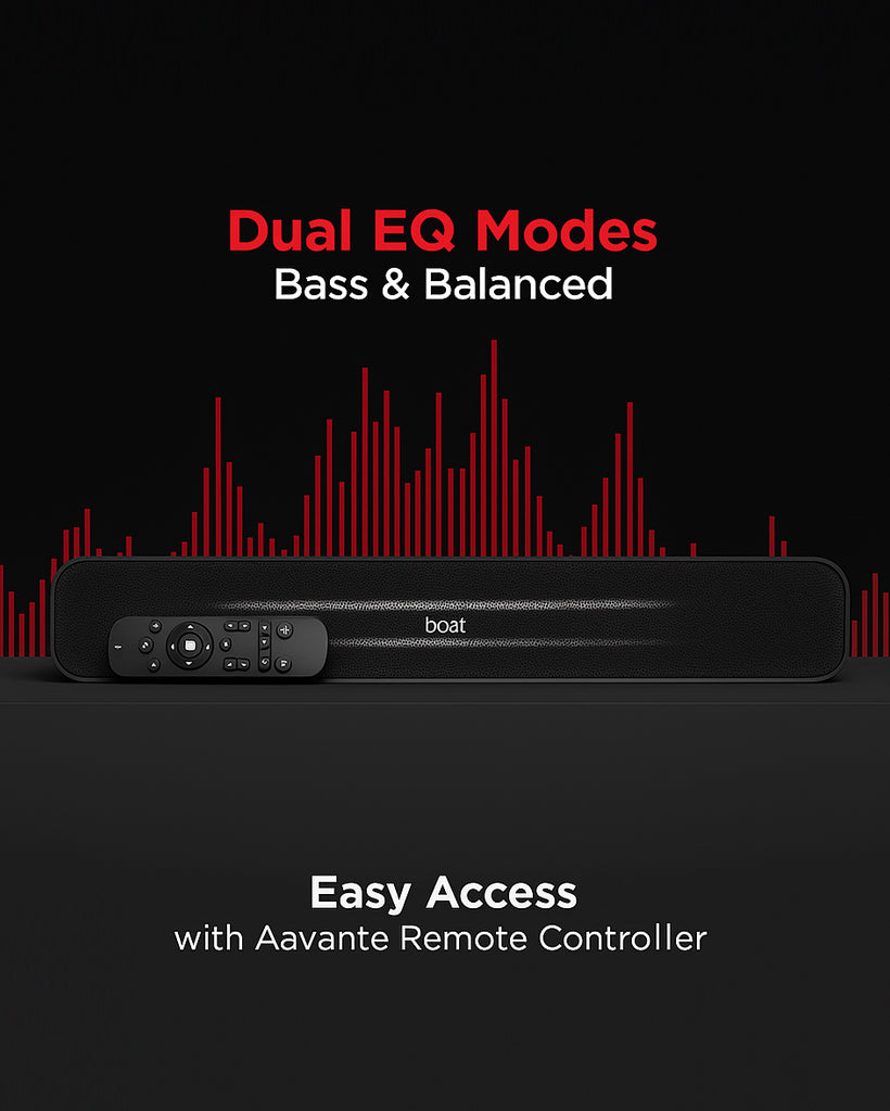BOAT Aavante Bar 508 10W Stereo Sound, 10 HRS Battery, Dual EQ Modes, Multi-Compatibility, Sleek Design,Master Remote Control, Bluetooth Sound Bar, Soundbar Speaker (Midnight Black)