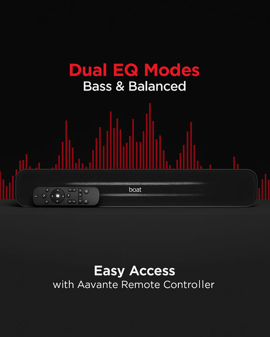 BOAT Aavante Bar 508 10W Stereo Sound, 10 HRS Battery, Dual EQ Modes, Multi-Compatibility, Sleek Design,Master Remote Control, Bluetooth Sound Bar, Soundbar Speaker (Midnight Black)