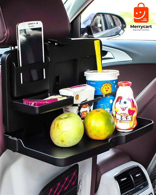 Car Backseat Food Travel Dining Meal & Snack Tray & Cup Holder for All Cars (Black) - 1 Piece