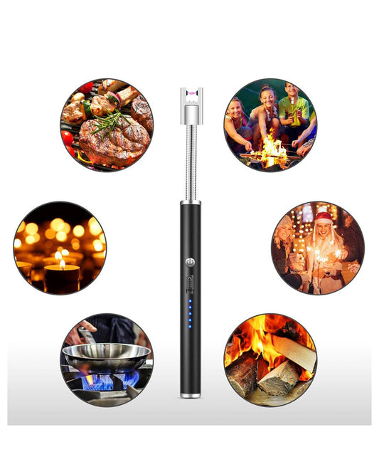 Electric Rechargeable Gas Lighter/Plasma Lighter Flameless Windproof USB Lighter 360 Deg Flexible Neck Arc Lighter for Kitchen, Pooja Room, Barbecue, Candles, Gas Stove, BBQ, Fireworks (Silver)