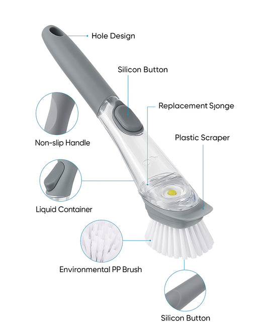 Medium White Liquid Dispenser Kitchen Cleaning Brush